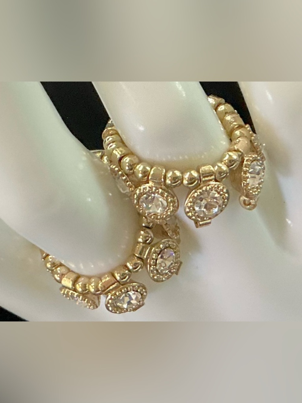 MIXIT CRYSTAL BEADED GOLD TONE STRETCH RINGS